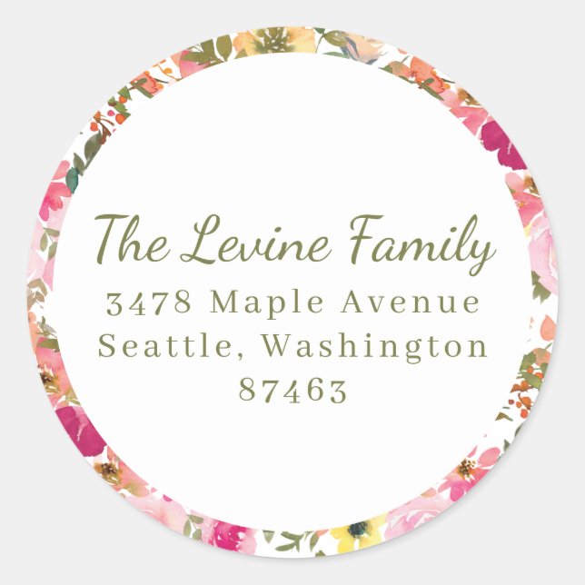 Sticker Rond Peach rose jaune Aquarelle Bat mitzvah Floral (Devant)