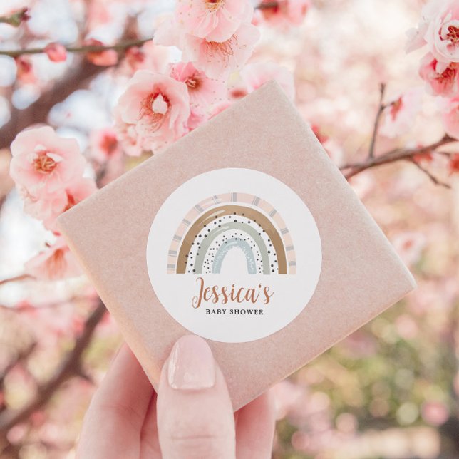 Sticker Rond Peach Tan Sage Boho Rainbow Baby shower (Créateur téléchargé)