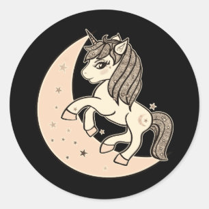 Sticker Rond Peachy Blush Rose Céleste Lune & Étoiles Unicorne