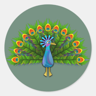 Sticker Rond Peacock animé et coloré