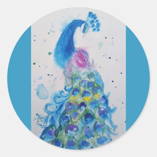 Sticker Rond Peacock art aquarelle peinture Cuisine Aqua Turquo (Devant)
