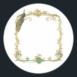 Sticker Rond Peacock avec cadre or Ornat Art Imprimer<br><div class="desc">Style vintage design orné pour les invitations, "enregistrer la date" cartes, notes, salutations, menus, papeterie, et cadeaux. Le design français orné de cadres à partir d'imprimés anciens fait un design unique pour l'instant. Si vous avez besoin d'aide pour vous customiser ou si vous avez besoin d'une commande spéciale, contactez Greer...</div>