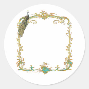 Sticker Rond Peacock avec cadre or Ornat Art Imprimer
