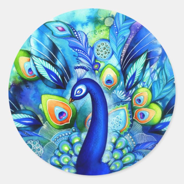 Sticker Rond Peacock en pleine floraison (Devant)
