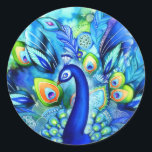 Sticker Rond Peacock en pleine floraison<br><div class="desc">Tableau original d'Annya Kai. Pour les gravures signées,  visitez le site https://www.etsy.com/listing/117677845</div>