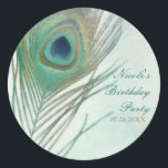 Sticker Rond Peacock Feather Boho Chic Watercolor Party Favoris<br><div class="desc">Peacock Feather Boho Chic Watercolor Party Favoriser les autocollants. Customisez avec le texte que vous voulez.</div>