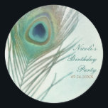 Sticker Rond Peacock Feather Boho Chic Watercolor Party Favoris<br><div class="desc">Peacock Feather Boho Chic Watercolor Party Favoriser les autocollants. Customisez avec le texte que vous voulez.</div>