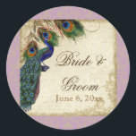 Sticker Rond Peacock & Feathers Formal Wedding Favor Seals Tags<br><div class="desc">PALETTE DE COULEUR : lavande lilas, bronze, bleu roi crème, vert et rouille. DESIGN : Ces autocollants peuvent être utilisés à de nombreuses fins pour rendre votre célébration mariage extra spécial pour très peu de coût. Utilisez-les comme toppers de cupcake pour les douches nuptiales (utilisez simplement un carton légèrement plus...</div>
