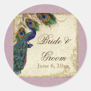 Sticker Rond Peacock & Feathers Formal Wedding Favor Seals Tags