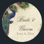 Sticker Rond Peacock & Feathers Formal Wedding Favor Seals Tags<br><div class="desc">PALETTE DE COULEUR : tan, bleu royal crème, vert et rouille. DESIGN : Ces autocollants peuvent être utilisés à de nombreuses fins pour rendre votre célébration mariage extra spécial pour très peu de coût. Utilisez-les comme toppers de cupcake pour les douches nuptiales (utilisez simplement un carton légèrement plus grand que...</div>