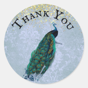 Sticker Rond Peacock Gold Sparkies Merci d'aquarelle