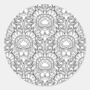 Sticker Rond Peacock Motif Doodle