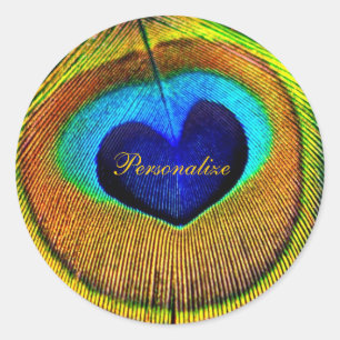 Sticker Rond Peacock Plumes OEil d'amour avec le nom