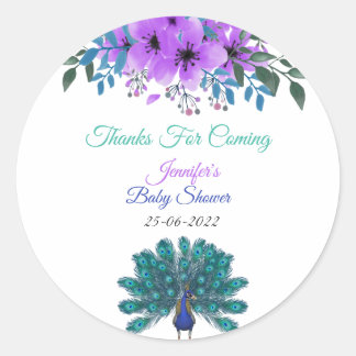 Sticker Rond Peacock vert et bleu | Fleurs d'aquarelle violette