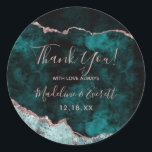 Sticker Rond Peacock Vert et Rose Or Foil Merci d'agate d'or<br><div class="desc">Rich Peacock Turquoise Green & Elegant Rose Gold Faux Foil Aquarelle Marbre Agate Gilded Geode Invitation Design,  avec polices Moderne et Script. Stickers Merci Mariage tendance et chic ! ~ Regardez ma boutique pour voir l'ensemble de la suite mariage pour ce design!</div>