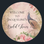 Sticker Rond Peacock Vintage Elegant Pony Fête des mariées<br><div class="desc">Belle Fête des mariées rose vielle,  élégante et élégante,  peinte vintage Peacock avec des fleurs de Peony et écriture manuscrite typographie fait un thème étonnant pour votre journée spéciale! Art dessiné graphiquement par Audrey Jeanne Roberts,  artiste et designer de renommée internationale,  copyright.</div>