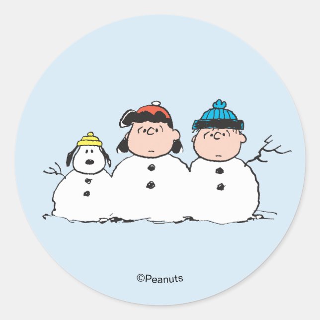 Sticker Rond Peanuts | 3 Person Snowman (Devant)