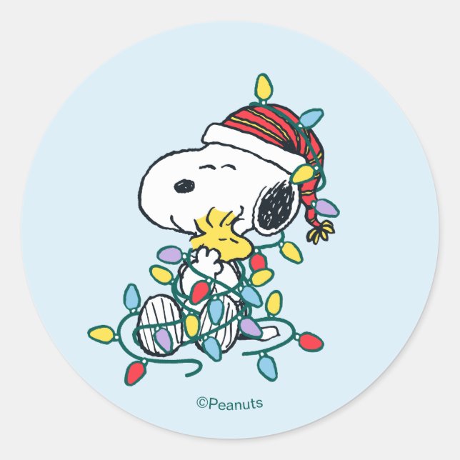 Sticker Rond Peanuts | Amour et Lumières de Noël (Devant)