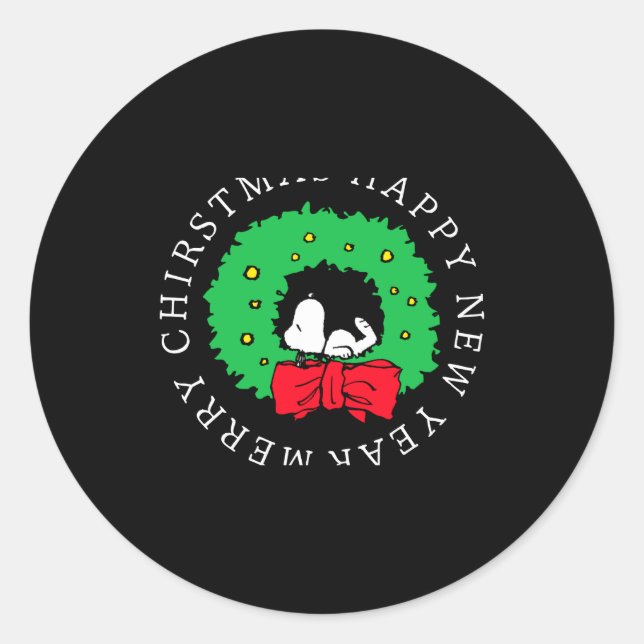 Sticker Rond Peanuts Christmas Wreath  (Devant)
