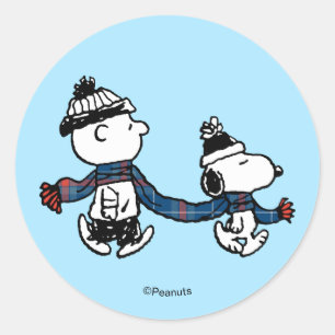 Sticker Rond Peanuts Joyeux Noël Snoopy et Charlie Brown