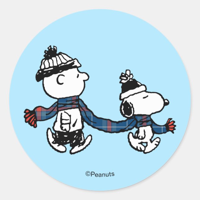 Sticker Rond Peanuts | Joyeux Noël Snoopy et Charlie Brown (Devant)