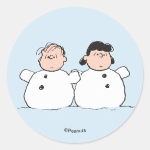 Sticker Rond Peanuts Linus & Lucy Bonhommes de neige