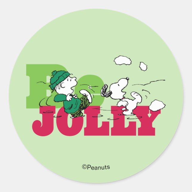 Sticker Rond Peanuts | Linus & Snoopy Be Jolly (Devant)