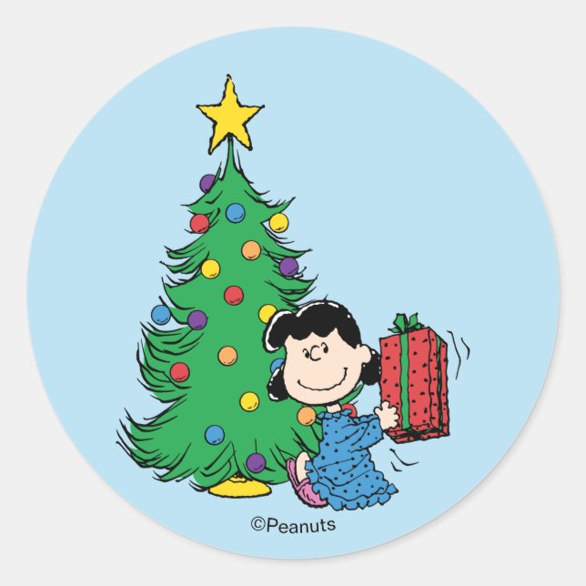 Sticker Rond Peanuts | Lucy Arbre de Noël Fêtes (Devant)