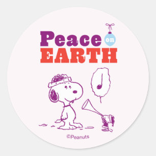 Sticker Rond Peanuts Paix sur Terre Snoopy & Woodstock
