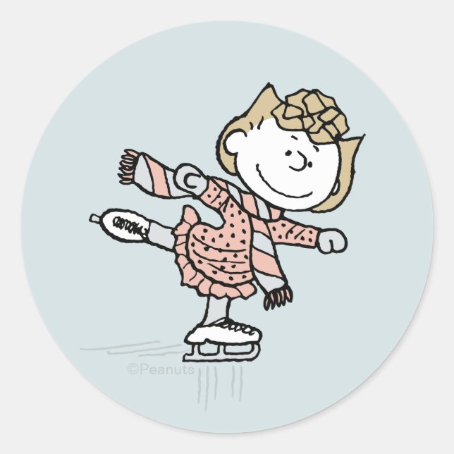 Sticker Rond Peanuts | Sally sur glace (Devant)