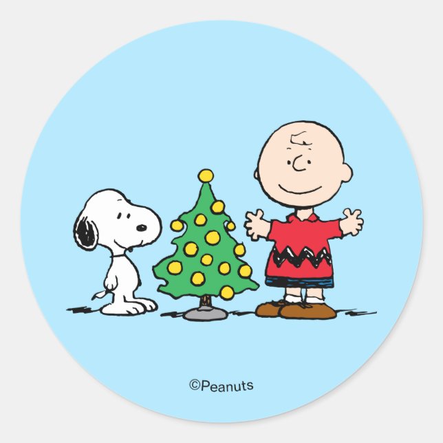 Sticker Rond Peanuts | Sapin de Noël Snoopy & Charlie Brown (Devant)