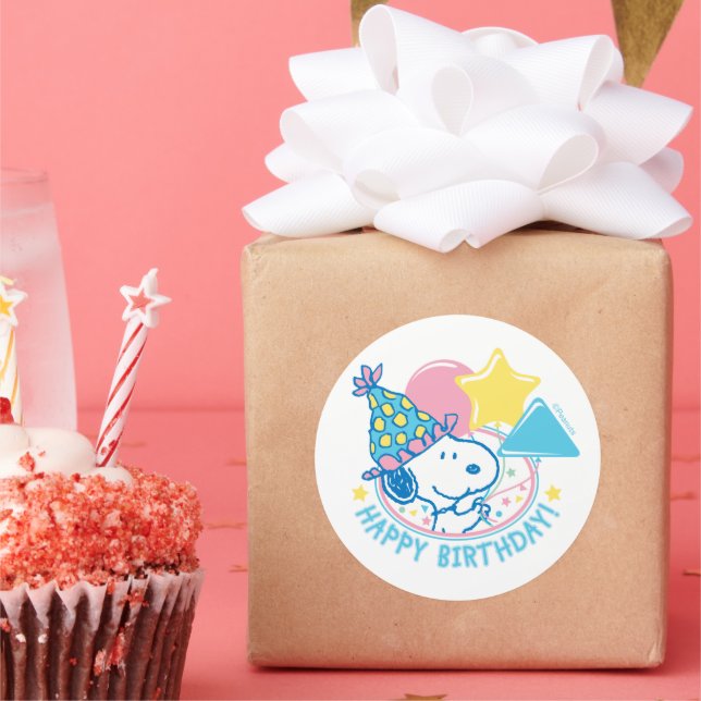 Sticker Rond PEANUTS | Snoopy Joyeux Ballons d'anniversaire (Fête)