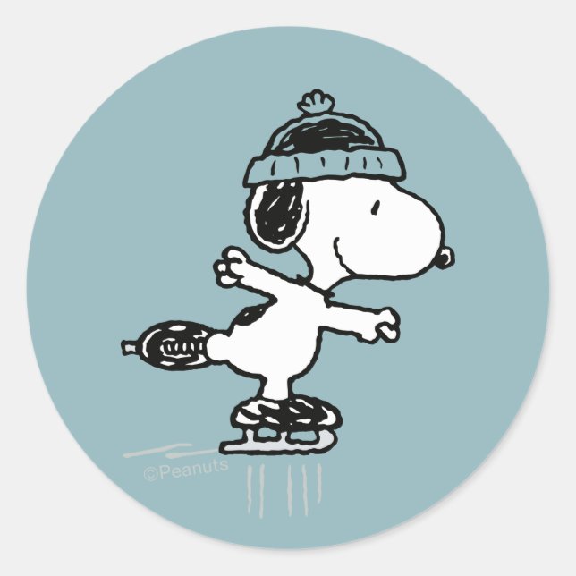 Sticker Rond Peanuts | Snoopy sur glace (Devant)