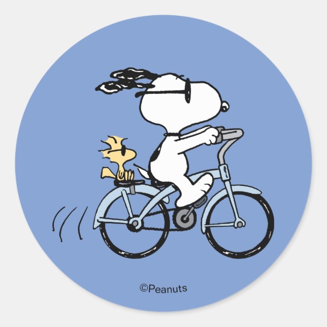 Sticker Rond Peanuts | Snoopy & Woodstock Bicyclette (Devant)