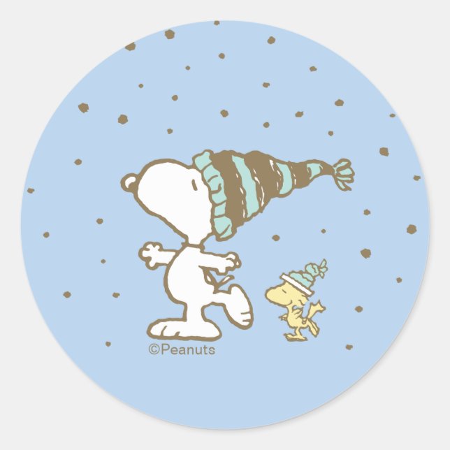 Sticker Rond Peanuts | Snoopy & Woodstock Winter Skating (Devant)