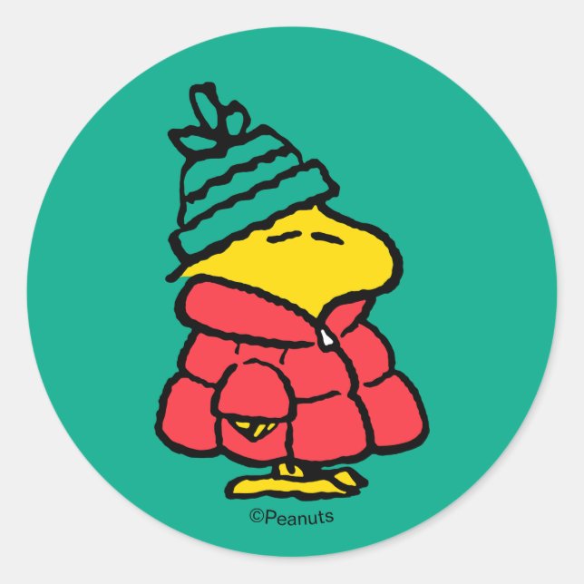 Sticker Rond Peanuts | Woodstock Veste Hivernale Gonflante (Devant)