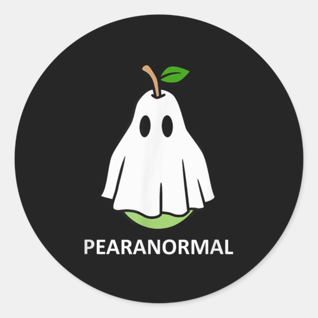 Sticker Rond Pearanormal Cute Ghost Pear Halloween Costume Funn (Devant)