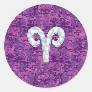 Sticker Rond Pearl Like Aries Zodiac Sign on Camo numérique