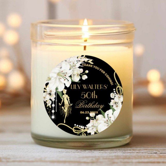 Sticker Rond Pearls White Floral Art Déco Gatsby 20s Anniversai (Créateur téléchargé)