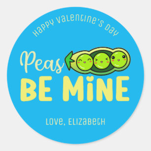 Sticker Rond Peas Be Mine Funny Pun mignon Saint Valentin Bleu