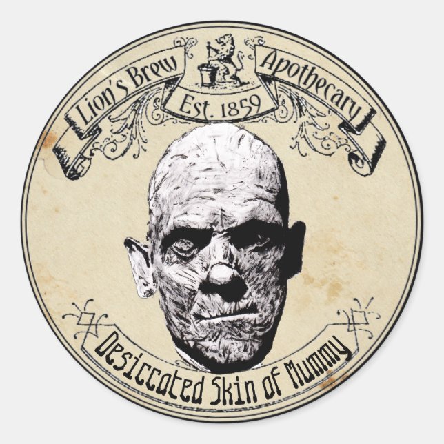 Sticker Rond Peau apothécaire Vintage d'Halloween de momie (Devant)