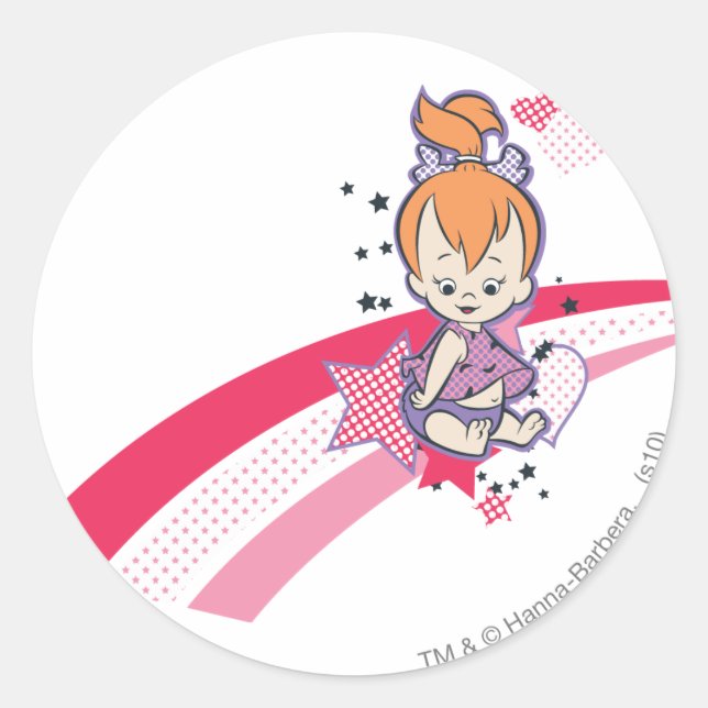Sticker Rond PEBBLES™ sur arc-en-ciel rose (Devant)