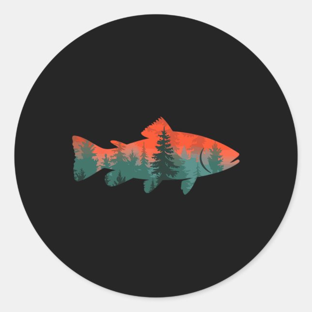 Sticker Rond Pêche à la mouche Pêcheur Nature  (Devant)