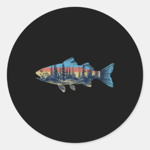 Sticker Rond Pêche à la mouche Truite Nature Extérieur Pêcheur