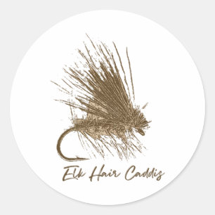 Sticker Rond Pêche à la mouche vintage Elk Hair Caddis dessin