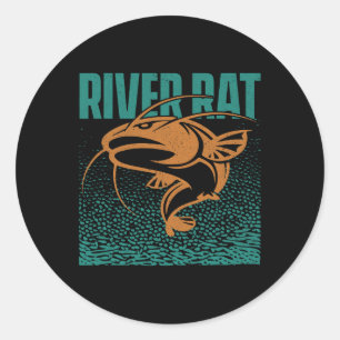 Sticker Rond Pêche à la pêche au rat d'eau douce - Pêche au poi