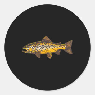 Sticker Rond Pêche À La Truite Brown Pêche À L'Extérieur Et Nat