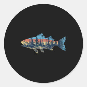 Sticker Rond Pêche à la truite Pêche nature Pêcheur en plein ai