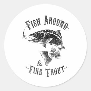 Sticker Rond Pêche amusante Poisson autour de Trouver truite