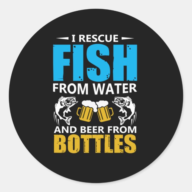 Sticker Rond Pêche Art Je Secourt Du Poisson À Partir De L'Eau (Devant)